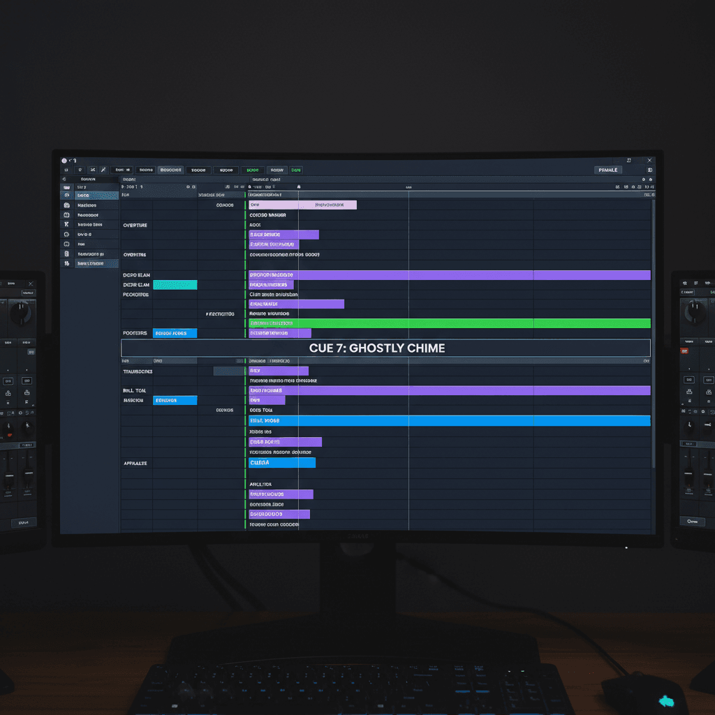 Computer running theater sound design software